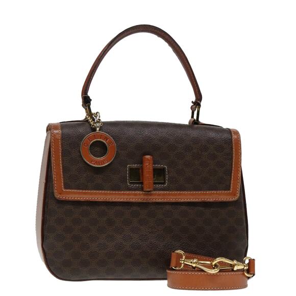 CELINE Macadam Canvas Hand Bag Pvc Leather Brown Gold - Picture 1 of 16